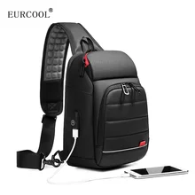 EURCOOL Multifunction Men Chest Bag for 9.7"USB Backpack Charging Messenger Handbags Crossbody Shoulder Sling Male Bags Bolsas