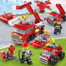 Enlightenment Six In One Building Blocks Car Model Boys Education Toys Fire Team Together