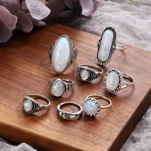 Europe And The United States Summer New Australian Treasure Retro Ring Set Of 8 Pieces