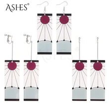 Fashion Acrylic Tanjiro Earrings Demon Slayer Earrings Anime Cosplay Props Hanafuda Drop Long Earrings for Women Jewelry Style