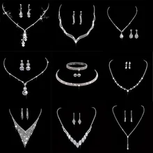 Fashion Crystal Bride Jewelry Set Rhinestone Silver-plated Wedding Dress Banquet Necklace Earring Set Ladies Gift