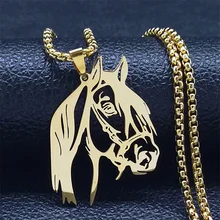 Fashion Horse Head Pendant Necklace for Women/Men Stainless Steel Gold Color Animal Chain Necklaces Jewelry colgantes N2026S02