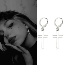 Fashion Men's Stainless Steel Cross Pendant Cartilage Drop Dangle Earrings Punk Jewelry for Cool Women Girl Friendship Gifts