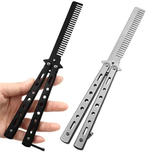 Foldable Comb Stainless Steel Practice Training Butterfly Knife Comb Beard Moustache Brushe Salon Hairdressing Hair Styling Tool