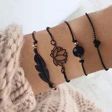 Four-piece Set Of Alloy Lacquered Leaf Lotus Heart Bracelet Accessories