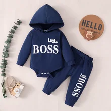 Hibobi 2pcs Newborn Baby Boy Clothes Long Sleeve Hooded Jumpsuit Top & Pants Infant Baby Romper Cotton Kids Outfit