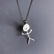 Hip Hop Funny Doodle Necklace For Man Woman Titanium Steel Middle Finger Stickman Pendant Party Gift 2022 New Trend Jewelry