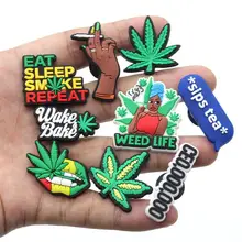 Hot 1pcs green leaf PVC Shoe Charms Funny DIY Weed Shoe Aceessories Fit croc Sandals Decorations Unisex adult X-mas Gifts jibz