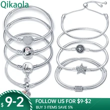 Hot Sale 100% Real 925 Silver Bracelet Fit Original Design Beads Charms Bangle DIY Jewelry Making Gift For Women