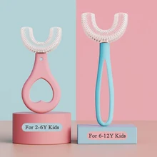 Hot Selling 2-12 Ages Kids Toothbrush U-Shape Infant Toothbrush with Handle Silicone Oral Care Cleaning Brush for Baby Gifts
