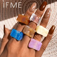 IF ME 6PCS/SET Simple Thick Colorful Transparant Acrylic Resin Pattern Geometric Irregular Rings for Women Vintage Jewelry New