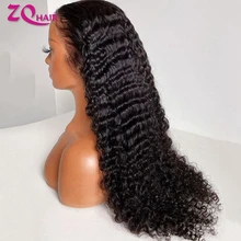 Indian Deep Wave HD Transparent 13X4 Lace Front Wig Human Hair Wet And Wavy Pre Plucked Lace Frontal Wig Deep Curly Closure Wig