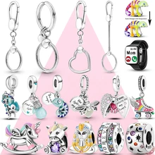 Key Ring 925 Silver Moments Small Bag Charm Holder Key Ring Suitable Fit Original Pamora Charms Beads Jewelry Gift