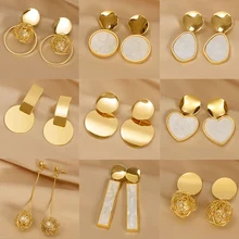 Korean Fashion Statement Metal Geometric Earrings For Women Black Color Acrylic Round Dangle Earrings 2022 Trend Female Jewelry