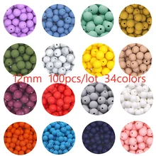Kovict 100Pcs 12mm Round Silicone Beads 34Colors BPA-Free DIY Pacifier Chain Bracelet Gift Baby Teething Care Toys Accessories