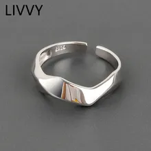 LIVVY Silver Color Simple Irregular Geometric Smooth Adjustable Rings for Women New Fashion Handmade Party Jewelry Gifts