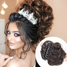 LM Messy Curly Short Synthetic Hair Extension Chignon Donut Roller Bun Wig Claw Clip In Hairpiece for Women