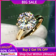 LMNZB Fine Yellow Gold Color Ring Luxury Round Solitaire 8mm 2.0ct Cubic Zircon Rings Wedding Band Jewelry Accessories for Women