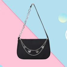 Ladies Casual Nylon Shoulder Bags Female Solid Color Zipper Underarm Bag Butterfly Chain Small Handbags for Women