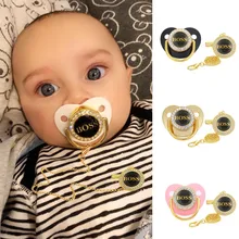 Letter Print Baby Pacifier with Chain Clip Newborn BPA Free Luxury Bling Pacifier Silicone Dummy Soother Chupeta 0-18 Months