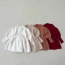 MILANCEL New Spring Baby Clothes Puff Sleeve Girls Knit Dress Fashion Sweater Dress
