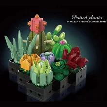 MOC 393Pcs Immortal Flower Potted Ornaments Succulents Model Building Blocks Bricks DIY MOC Assembly Toys For Girls Gift
