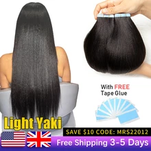 MRS HAIR Light Yaki Tape In Hair Extensions Silk Pressed Yaki Straight Tape In Extensions Remy Human Hair 12-26 inch Tape Ins