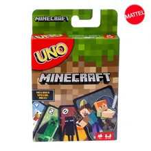 Mattel Games UNO Minecraft Board Game Playing Card Steve Null Him Alex Anime Figure Minecrafted Toys for Children Birthday Gifts