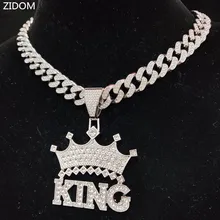 Men Women Hip Hop Crown with King Pendant Necklace with 13mm Cuban Chain HipHop Iced Out Bling Necklaces Fashion Charm Jewelry
