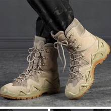 Men's Military Boots Autumn Round Head Lace Up High-top Sneakers Outdoor Breathable Hiking Desert Boots Botas Taticas Masculino
