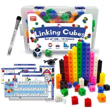 Moulty Linking Math Cubes with Activity Cards Set Number Blocks Counting Toys Snap Linking Cube Math Counters for Kids Learning