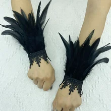 Natural Feather Sleeve Cuffs Gloves Party Cosplay Lace Wrist Cuffs Fur Sleeve Furry Accessories Carnival Stage Show Costume