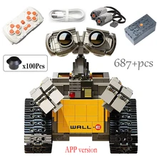 New 687PCS Disney Pixar WALL E Motorized High-tech APP RC Robot Motor Power Functions Building Block For Children Toys Gift