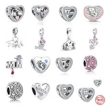 New 925 Sterling Silver Family Pendant Mom Dad Charm Forever Love Bead Suitable For Original Bracelet Lady Jewelry Gift