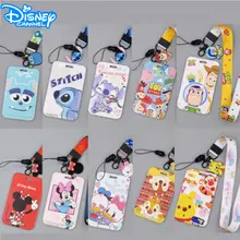 New Disney Identification Card Holder Kawaii Stitch Badge Holder Keychain Cute Mickey Campus Hanging Neck Long Rope Card Holder
