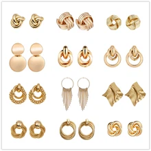 New Fashion Statement Metal Geometric Pendant Earrings For Women Cool Punk Gold Color Round Twisted Hanging Earrings Jewelry