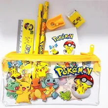 New Pokemon Anime Stationary Set Pikachu Cartoon Pencil Ruler Eraser Pencil Sharpener Mini Notebook Set Student Figure Toys Gift