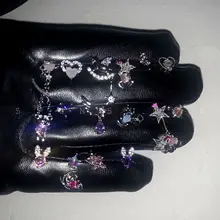 New Trendy Stainless Steel Cute Sweet Pink Heart Bear Cool Purple Wing Piercing Cartilage Stud Earrings for Women Girls Jewelry