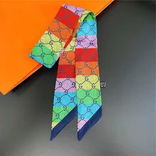 New Twill Letter Print Small Skinny Silk Scarf For Bag Ribbon Luxury Brand Head Neckerchief Hair Headband Handbag Handle Tie