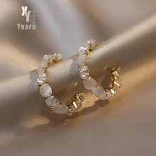 New Women's Luxury Opals Hoop Earrings In 2021 Korean Fashion Jewelry Party Girls Temperament Accessories Unusual Earrings