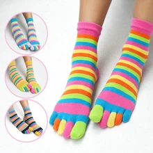 One Pair Colorful Striped Patchwork Socks Women Men Cotton Five Finger Toe Breathable Soft Short Sock Girls Streetwear Dropship