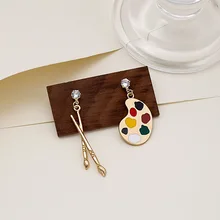 Personality Fun Brush Drawing Board Earrings Ins Retro Literary Temperament Asymmetric Woman Earrings Jewelry Gift Wholesale
