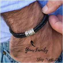 Personalized Mens Braided Leather Bracelet Father's Day gift Christmas Gift For Boyfriend Husband Custom Beads Charm For Men