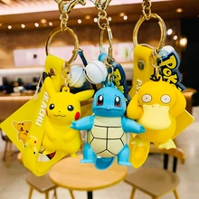 Pikachu Keychain Authentic Pokemon Action Figure Pok茅mon Keychain Squirtle Psyduck KeyRing Backpack Pendant Model Car Key Chain