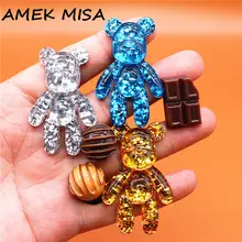 Popular Hard Resin Glitter Cartoon Shoe Charms Accessories Cute Chocolate Bear Shoes Buttons Colorful Sandals Charm Decorations