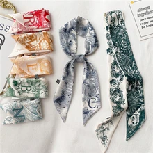 Popular Letter Print Long Scarf for Women Narrow Ribbon Headband Female Neckerchief Handle Bag Band Bandana Hair Tie Accessories