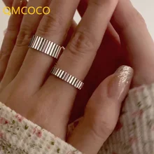 QMCOCO Korean INS Silver Color Geometry Ring For Women Simple Opening Adjustment Finger Jewelry Accessories 2021 New Trendy