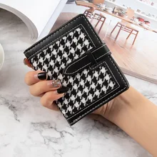 Small Wallet Women Short Simple Houndstooth Buckle Wallets Retro Fashion Foldable Coin Purse Female Card Bags 泻芯褕械谢械泻 卸械薪褋泻懈泄