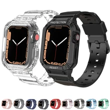 Sport Clear Band Case for Apple Watch 8 7 6 SE 5 4 3 Transparent Armor silicone cover Strap for iwatch 40mm 44mm 42 41MM 45MM 38