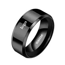 Stainless Steel Black Rings for Women Wedding Rings Men Jewelry Width 6mm Custom engraving name Logo